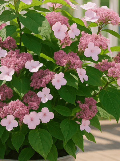 Hortensia à feuilles sucrées (Hydrangea serrata 'Oamacha') Plant