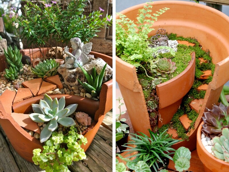 Recyclage : Créer des mini-jardins dans des pots cassés