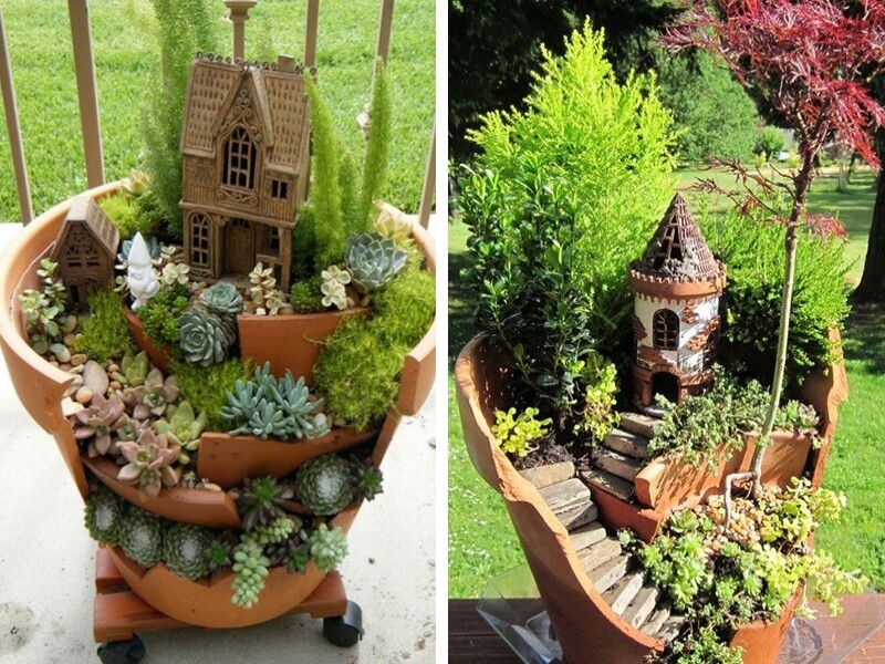 Recyclage : Créer des mini-jardins dans des pots cassés