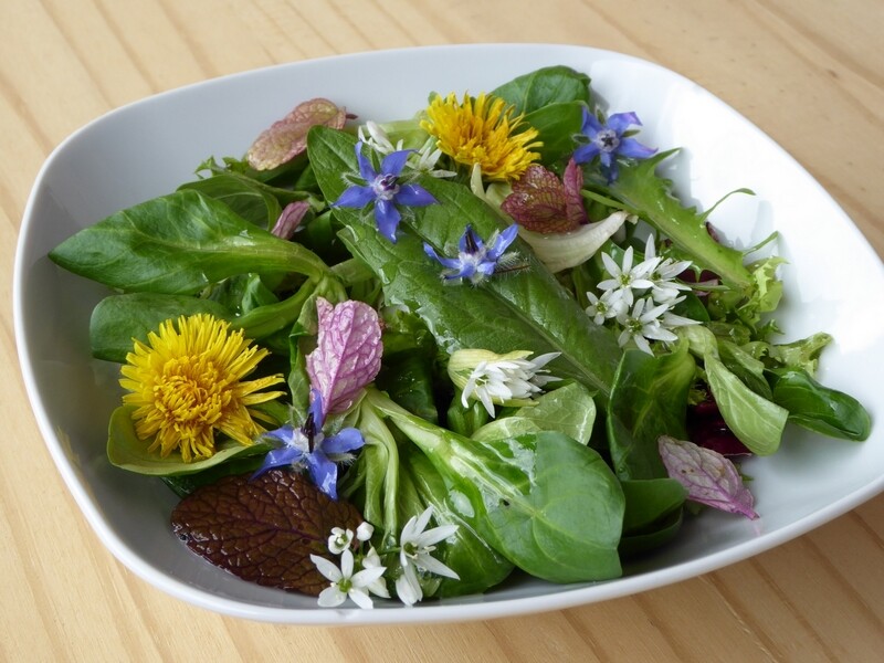 Salade aux fleurs comestibles de saison