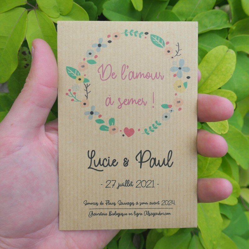 Mariage faire-part minimaliste | Sachet de graines personnalisé