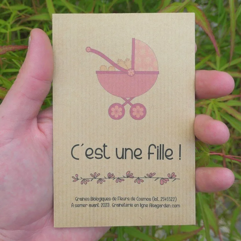 Faire-part à semer "C'est une fille" (Poussette)
