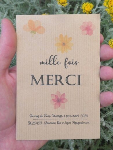 Carte de vœux à semer « Mille fois Merci » – Graines de Fleurs sauvages