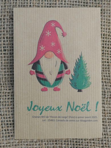 Carte de vœux à semer "Joyeux Noël" (Gnome) - Graines de 'Flocon de Neige' – Image 2