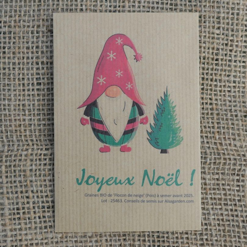 Carte de vœux à semer "Joyeux Noël" (Gnome) - Graines de 'Flocon de Neige' – Image 2