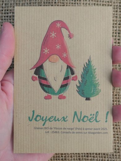 Carte de vœux à semer "Joyeux Noël" (Gnome) - Graines de 'Flocon de Neige'
