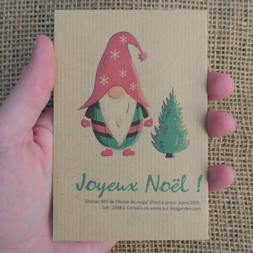 Carte de vœux à semer "Joyeux Noël" (Gnome) - Graines de 'Flocon de Neige'
