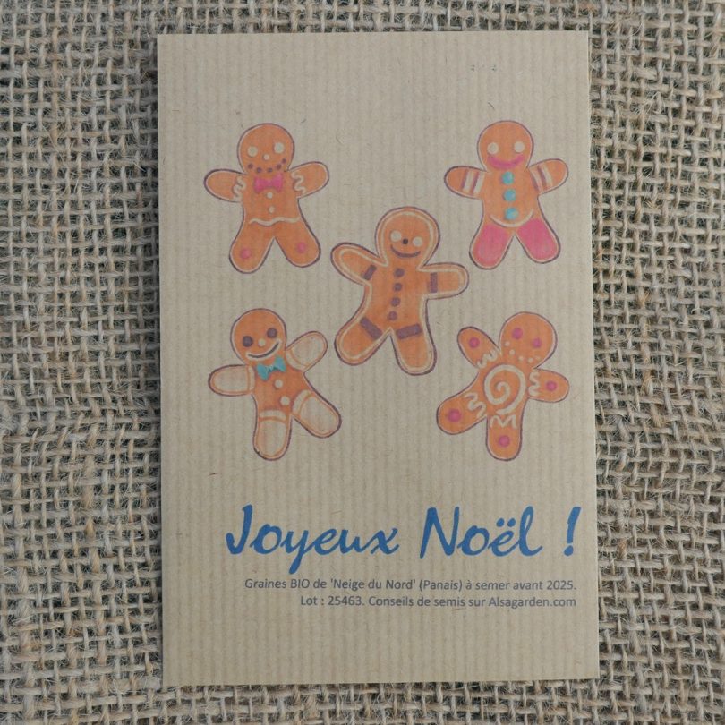 Carte de vœux à semer "Joyeux Noël" (Petits biscuits) - Graines de 'Neige du Nord' – Image 2