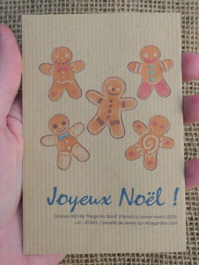 Carte de vœux à semer "Joyeux Noël" (Petits biscuits) - Graines de 'Neige du Nord'