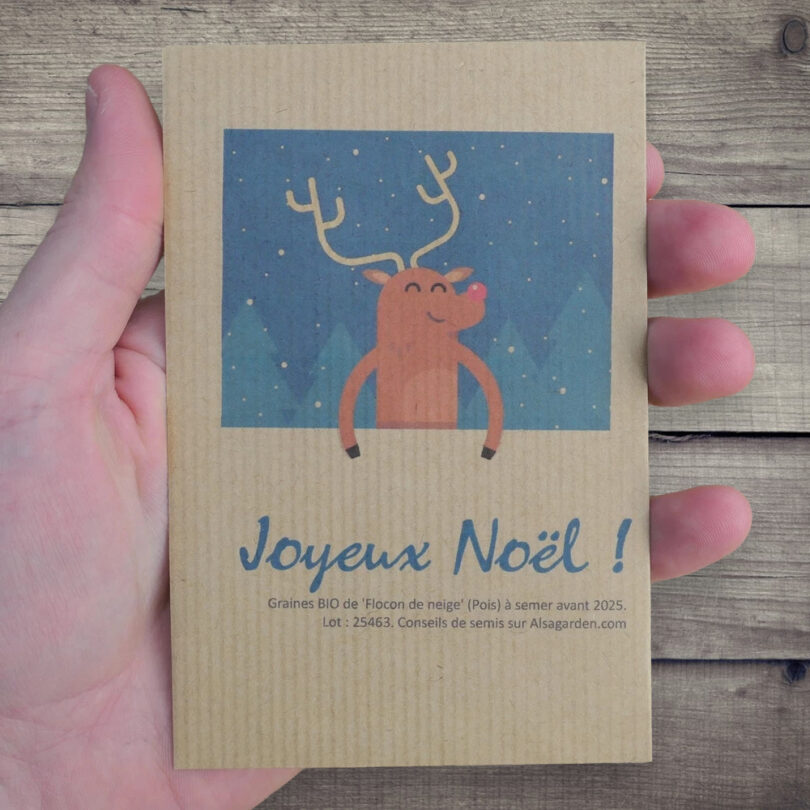 Carte de vœux à semer "Joyeux Noël" (Rudolph) - Graines de 'Flocon de Neige'