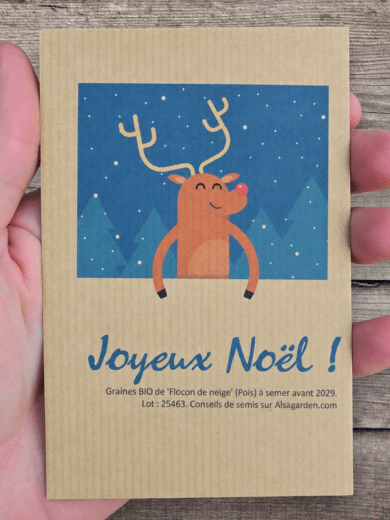 Carte de vœux à semer "Joyeux Noël" (Rudolph) - Graines de 'Flocon de Neige'