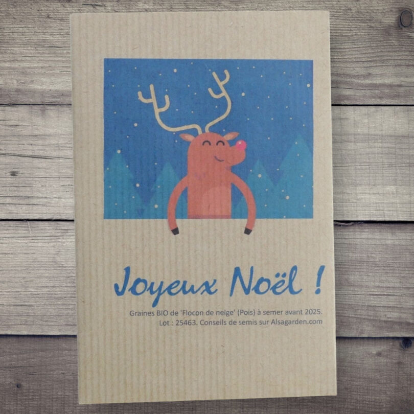 Carte de vœux à semer "Joyeux Noël" (Rudolph) - Graines de 'Flocon de Neige' – Image 2