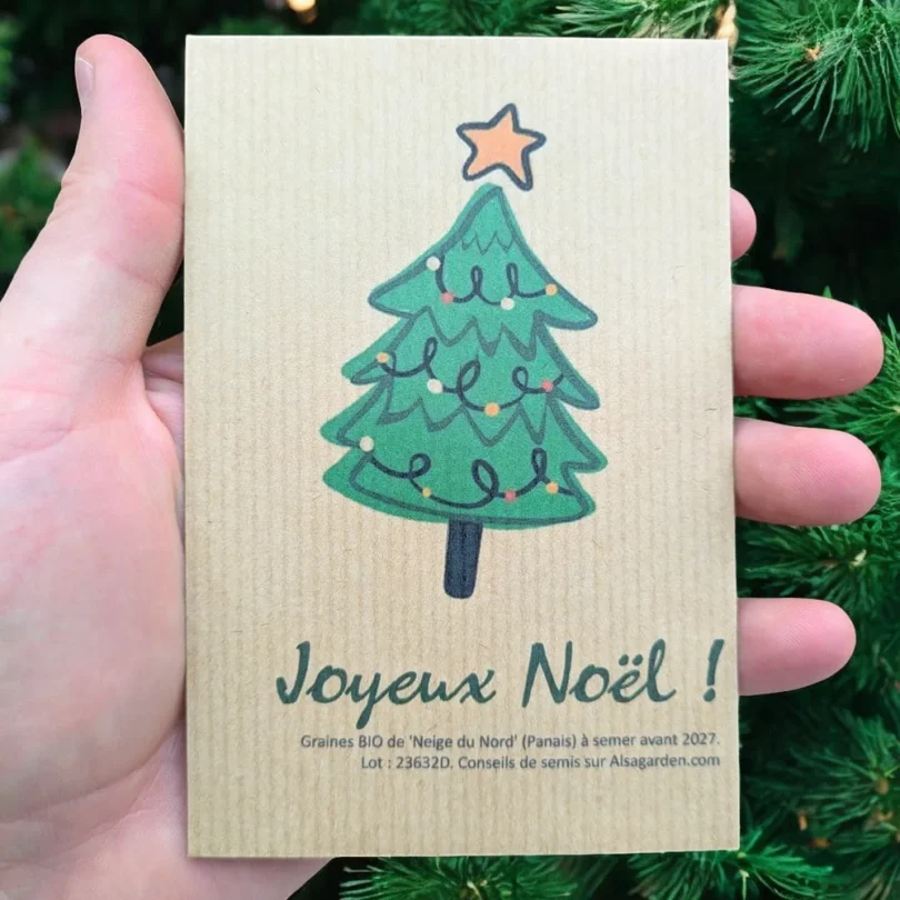 Carte de vœux à semer “Joyeux Noël” (Sapin) – Graines de ‘Neige du Nord’