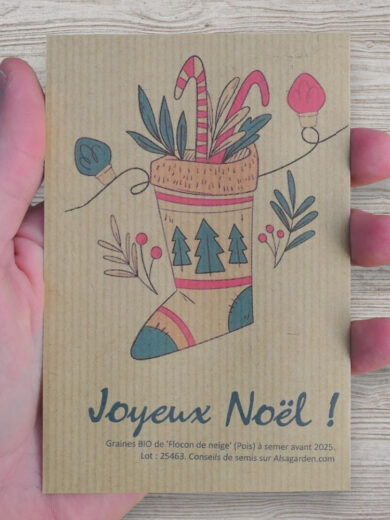 Carte de vœux à semer "Joyeux Noël" (Chaussette) - Graines de 'Flocon de Neige'