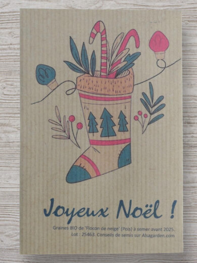 Carte de vœux à semer "Joyeux Noël" (Chaussette) - Graines de 'Flocon de Neige' – Image 2