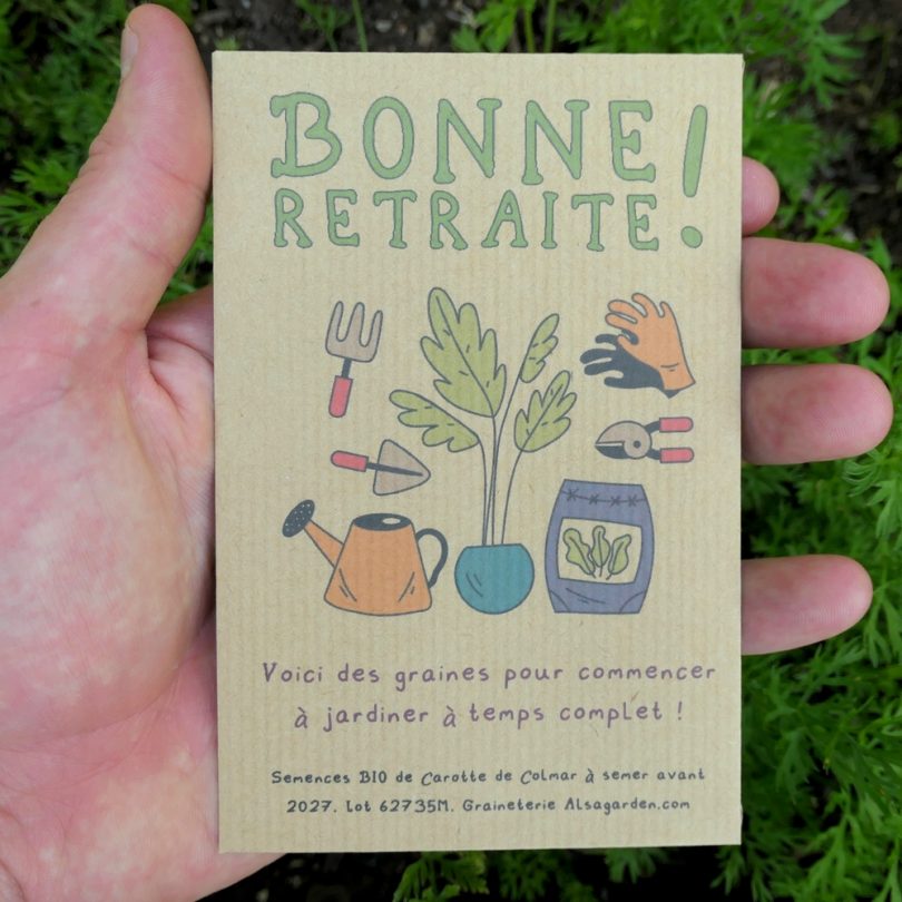 Carte de vœux à semer "Bonne retraite" (Jardiner à temps complet) - Graines de Carotte de Colmar