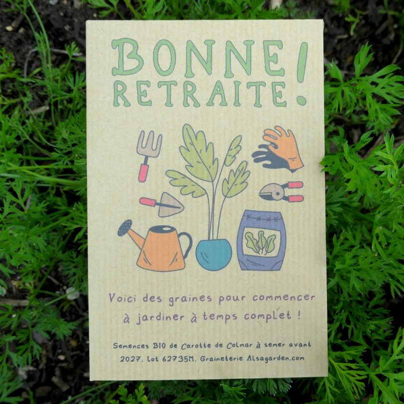 Carte de vœux à semer "Bonne retraite" (Jardiner à temps complet) - Graines de Carotte de Colmar – Image 2