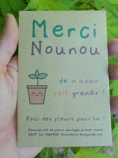 Carte de vœux à semer "Merci Nounou" (Jeune pousse) - Graines de Fleurs sauvages