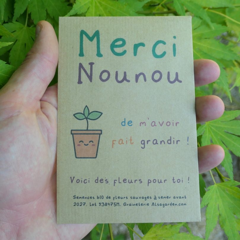 Carte de vœux à semer "Merci Nounou" (Jeune pousse) - Graines de Fleurs sauvages