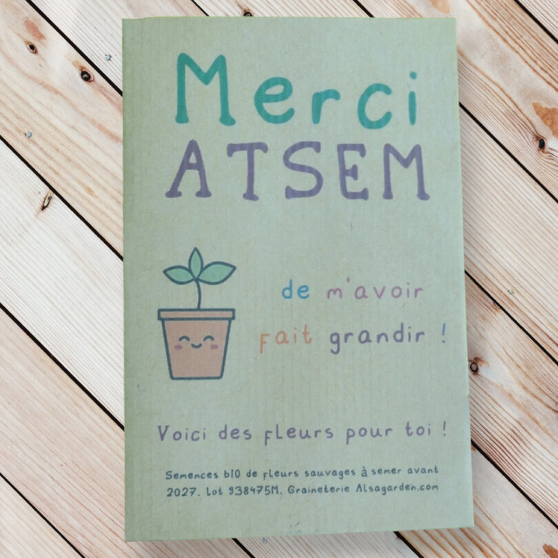 Carte de vœux à semer "Merci ATSEM" (Jeune pousse) - Graines de Fleurs sauvages – Image 2
