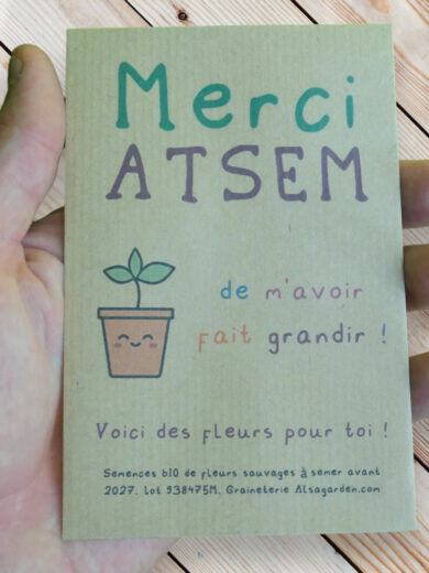 Carte de vœux à semer "Merci ATSEM" (Jeune pousse) - Graines de Fleurs sauvages