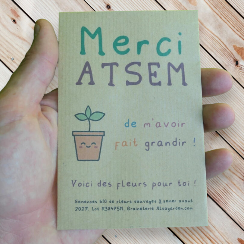 Carte de vœux à semer "Merci ATSEM" (Jeune pousse) - Graines de Fleurs sauvages