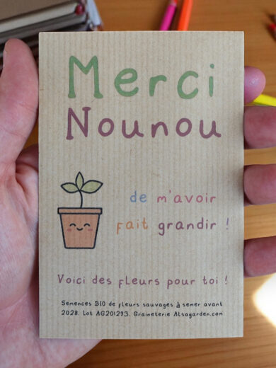 Carte de vœux à semer "Merci Nounou" (Jeune pousse) - Graines de Fleurs sauvages
