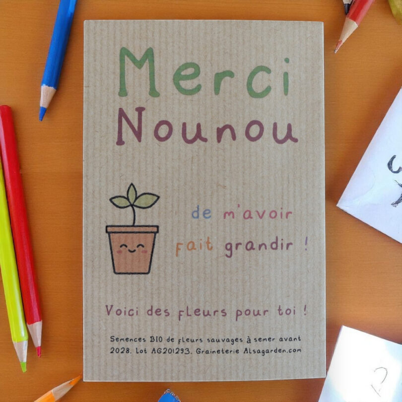 Carte de vœux à semer "Merci Nounou" (Jeune pousse) - Graines de Fleurs sauvages – Image 2