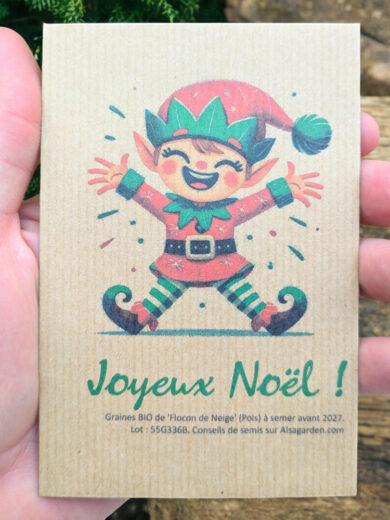 Carte de vœux à semer "Joyeux Noël" (Lutin) - Graines de 'Flocon de Neige'