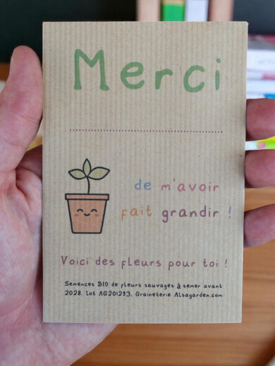 Carte de vœux à semer "Merci" à personnaliser (Jeune pousse) - Graines de Fleurs sauvages