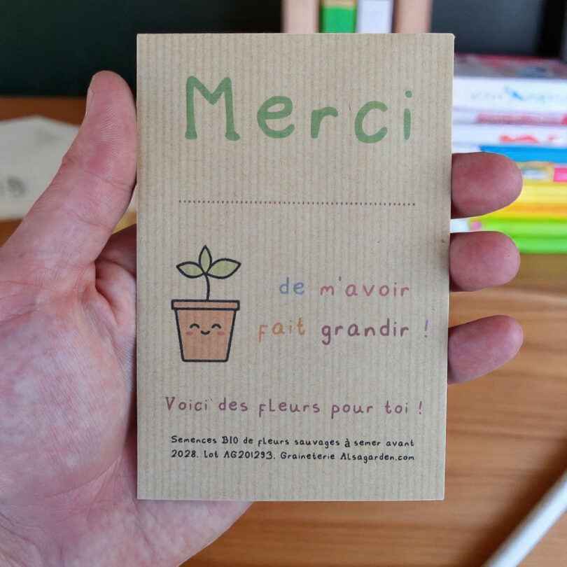 Carte de vœux à semer "Merci" à personnaliser (Jeune pousse) - Graines de Fleurs sauvages