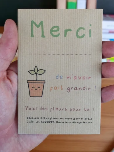 Carte de vœux à semer "Merci" à personnaliser (Jeune pousse) - Graines de Fleurs sauvages