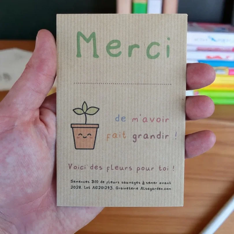 Carte de vœux à semer “Merci” à personnaliser (Jeune pousse) – Graines de Fleurs sauvages