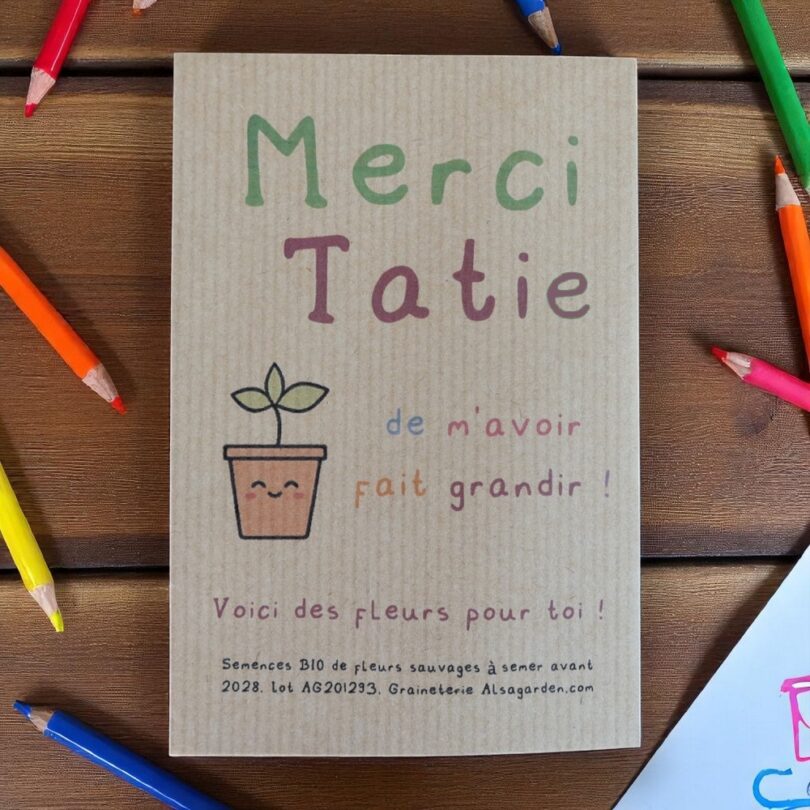 Carte de vœux à semer "Merci Tatie" (Jeune pousse) - Graines de Fleurs sauvages – Image 2